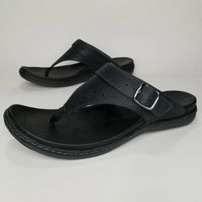 LL Bean Thong Flip Flop Sandals Women's Size 8 M Black Floral Embossed  - Image 1 of 4