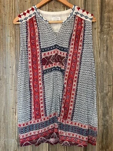 Lucky Brand besticktes Boho Tank Top Knopfleiste rot weiß blau Festival Gr. L - Bild 1 von 9