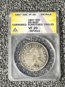 1807 DRAPED BUST Half Dollar VF20 details EARLY COIN - Picture 1 of 5