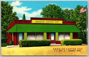 Cafetera sueca restaurante Harbert Michigan MI de colección años 60 ver postal antigua - Imagen 1 de 2