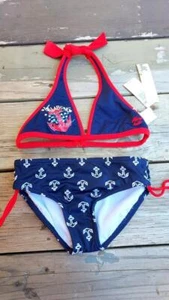 Billie Girls Billabong Youth 4 Bikini Nautical Anchor Sailor Blue Reversible - Picture 1 of 7