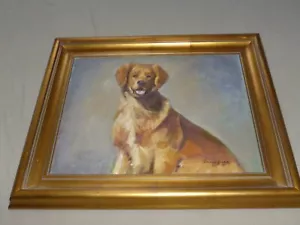 PINTURA ENMARCADA ORIGINAL GOLDEN RETRIEVER RETRATO ARTISTA FIRMADO LORRAINE - Imagen 1 de 9