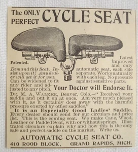 1896 Ad Automatic Cycle Seat Co., Grand Rapids, Mich. Only Perfect Cycle Seat - Picture 1 of 1