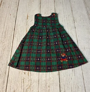 Girls Vintage Plaid Teddy Bear Picnic Holiday Jumper Dress Size 24 Months - Picture 1 of 12