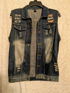 Unbranded- Distressed Jean Jacket Vest Unisex sz Med NWOT - Picture 1 of 4