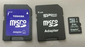 Kingston 8GB Micro SD, Toshiba Micro SD Adaptor, Silicon Power Micro SD Adapter - Picture 1 of 2