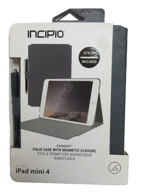 Incipio Faraday Navy Leather Case i pad mini 4 Gray Magnetic Closure W/Stylus - Image 1 of 4