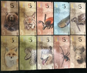 Ukraine set 10 banknotes 5 Hryven 2021 UNC representatives of the fauna Suvenir - Picture 1 of 3