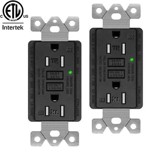 15Amp GFCI Outlet Ground Fault Circuit Interrupter TR Residential Grade Black ×2 - Picture 1 of 12