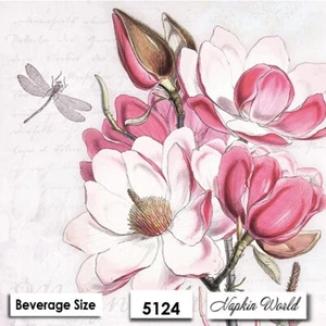 (5124) ZWEI Papierservietten GETRÄNK / COCKTAIL Decoupage Kunst Handwerk - ROSA MAGNOLIE - Bild 1 von 3