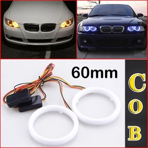Blue Yellow 60mm Daytime Running Light COB Headlight Angel Eyes Bulb Halo Ring . - Picture 1 of 9