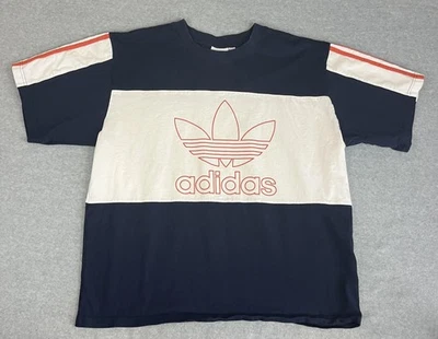 Camiseta Adidas Para Hombre XL Azul Marino Blanco Trifolio Bloque de Color Tres Rayas Gráfico Camiseta Foto 1 de 4