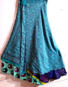 Incredible-art Vintage Silk Sari Magic Wrap Skirt Reversible Double Layer skirt, - Picture 1 of 6