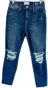 Frame Le High Skinny Crop Women's Size 29 Raw Hem Stretch Denim Jeans 28x26 - Picture 1 of 12