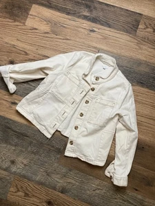 J Jill Größe L Petite Creme Knopfleiste Jacke Stehkragen Baumwoll-Tencel-Mischung - Bild 1 von 5