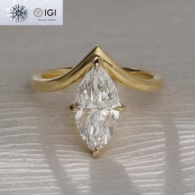 IGI 2.00 Ct E VS1 Marquise Lab Grown Diamond Engagement Ring 925 Sterling Silver - Image 1 of 4