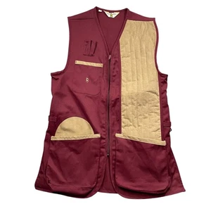 Bob Allen ;Medium Red Tan Hunting Vest Polyester Cotton Sleeveless Pockets - Picture 1 of 6