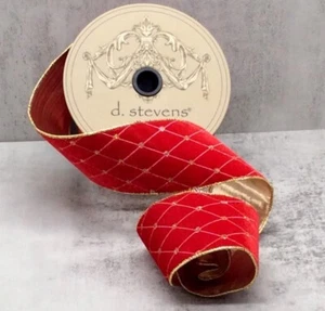 Patrón de bordado de diamantes de terciopelo, cinta roja árbol de Navidad de 2,5", acento de corona - Imagen 1 de 1
