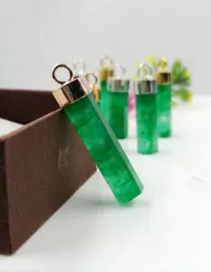 Raw Emerald Crystal Pendant Natural Green Emerald Rough Pendant Hexagon Shape - Picture 1 of 4