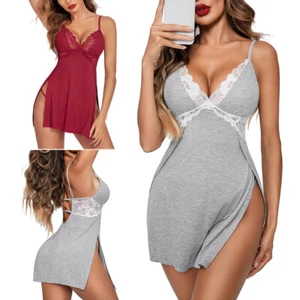 Para mujeres Lencería Sin Mangas Encaje Chemise Babydoll Camisón Cuello en V Vestido Sin Mangas Completo EE. UU. - Imagen 1 de 26