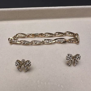 Bracciale e Fiocco Orecchini Finto Diamante Costume Gioielli Matrimonio Prom Festa Formale - Foto 1 di 8