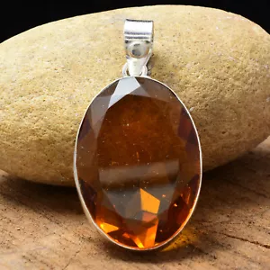 Belleza Citrino Piedra Topacio 925 Plata de Ley Hecho a Mano Colgante Oval Fk-22 - Imagen 1 de 5