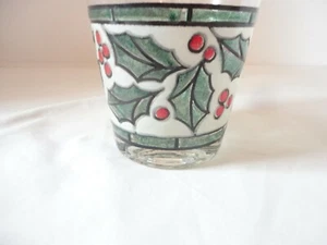Vintage Houze Christmas Holly w/ Red Berries on the rocks Glass - Picture 1 of 5