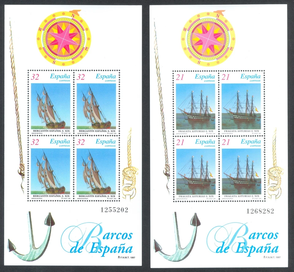 ESPAÑA 1997 - 2 HOJAS BLOQUE EDIFIL 3477/8** - BARCOS DE ÉPOCA - MNH - Imagen 1 de 1