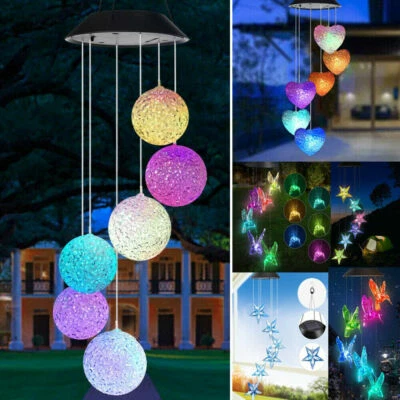 LED Solar Powered Wind Chime Hanging Light Color-Changing Lamp Yard Outdoor Deco - Image 1 of 4