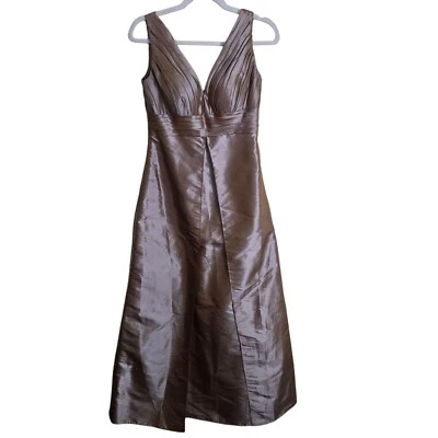 Bill Levkoff 深香槟塔夫绸老好莱坞格莱姆礼服 8 码 — 第 1/4 张图片