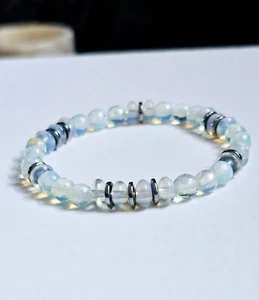 Facettierter Opal + Hämatitscheiben Perlenarmband Positive Energie - Bild 1 von 4