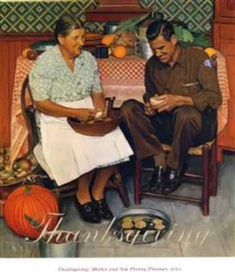 Norman Rockwell photo A4 thanksgiving mother and son peeling potatoes 1945 - Picture 1 of 1