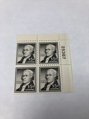 US 1053 Hamilton $5  Plate Block Of 4 Very Fine Mint Never Hinged - Image 1 of 4