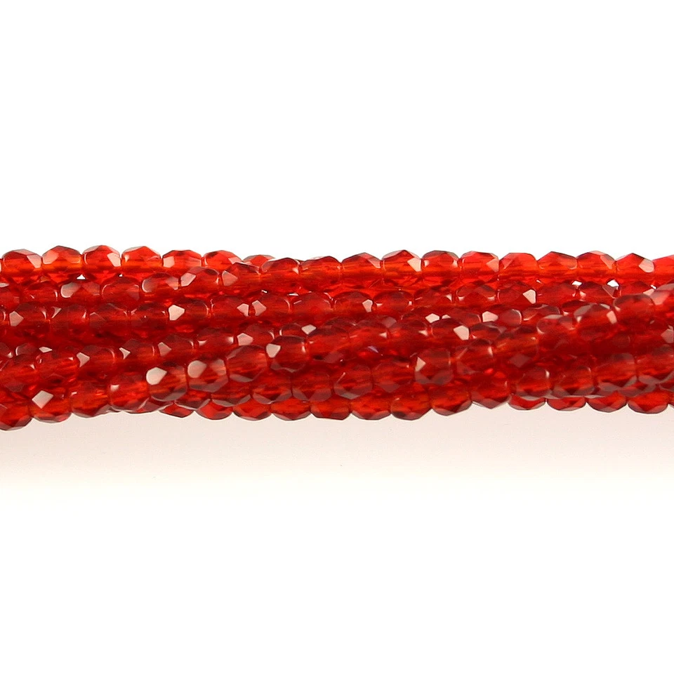 Rojo rubí - 50 cuentas de vidrio checo facetadas redondas pulidas al fuego de 3 mm Foto 1 de 1