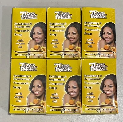 Paquete de 6 jabones de cúrcuma exfoliantes e iluminadores mágicos de 7 días 200 g (6,76 oz) cada uno Foto 1 de 3