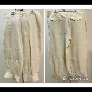 Ralph Lauren~10~Pure Linen Retro Crop Pants~Button Fly~Buckle Cuff~5 Pockets~NEW