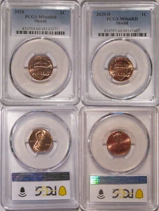 2020 P & D Lincoln SHIELD Cent 2 Coin Set 1c PCGS MS66RD - Picture 1 of 2