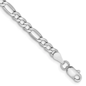 14K White Gold 9 inch 3.5mm Semi-Solid Figaro Chain Necklace - Picture 1 of 4