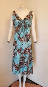 Per Una Turquoise & Brown Floral Cotton Sleeveless Dress - Size 16 Reg - Great! - Picture 1 of 5