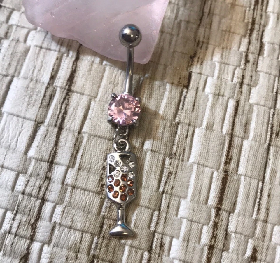 Anillo colgante ombligo vidrio champán calibre 14 acero quirúrgico nuevo anillo ombligo Foto 1 de 1