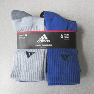 6 PAIRS BOYS ADIDAS AEROREADY CUSHIONED CREW SOCKS MEDIUM SHOE SZ 2Y-5Y MULTI - Picture 1 of 5