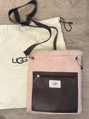 UGG Australia Cross Body Bag Purse Handbag Pink Suede Dark Leather -  RARE - Image 1 of 3