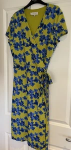 Hobbs Women's Jersey Wrap Dress, Size 12, lime green and navy floral WORN ONCE - Picture 1 of 17