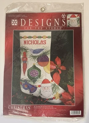 Vintage New Christmas Traditions Counted Cross Stitch XMAS Stocking Craft Kit - Image 1 of 4