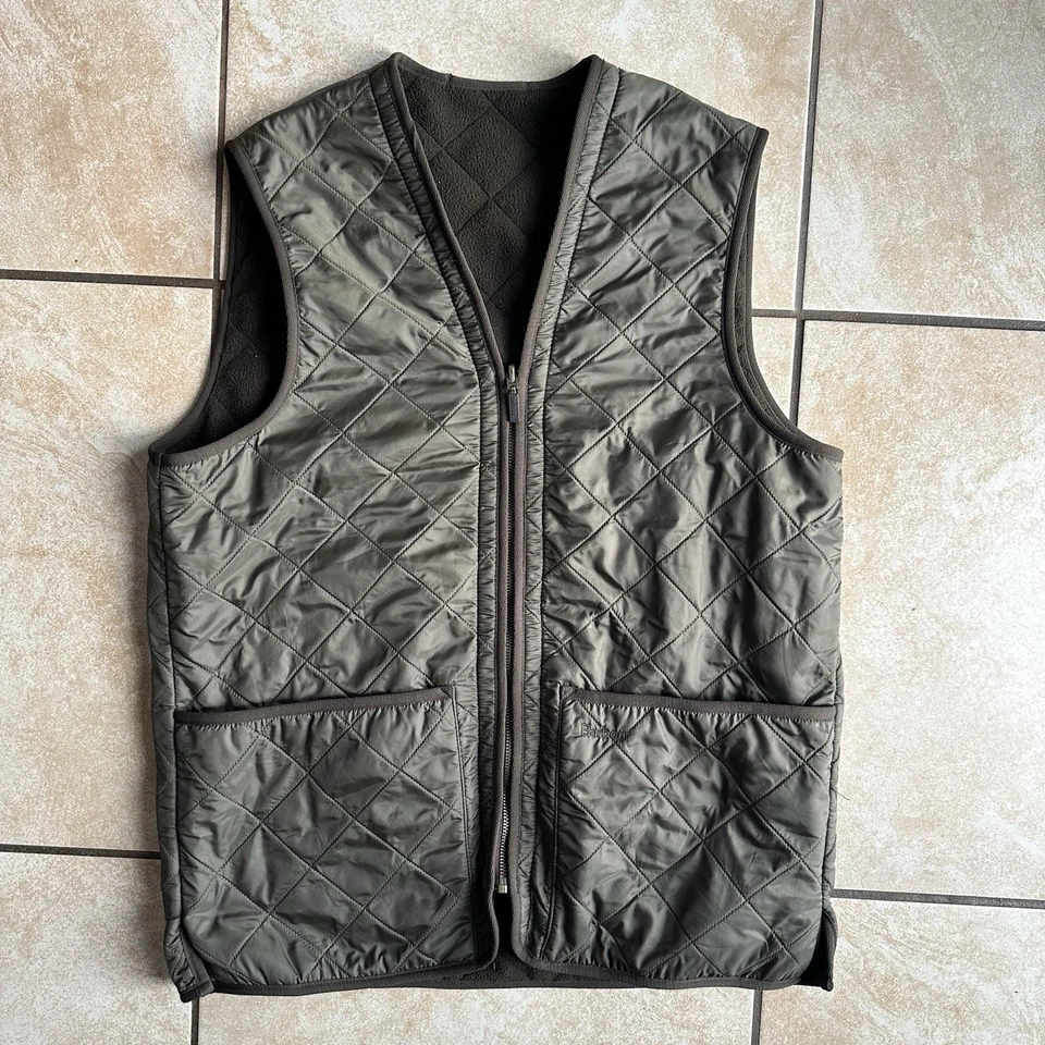 Chaleco Chaleco Barbour Polarquilt Para Hombre Mediano Verde Oliva Diamante Acolchado Cremallera Completa Foto 1 de 4