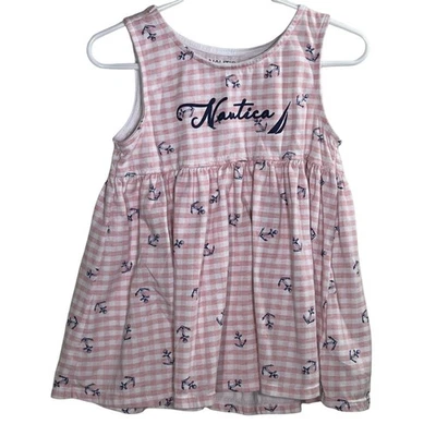 Nautica Girls Dress Size 6 Pink Blue Gingham Anchors Preppy Sleeveless Cotton - Image 1 of 4