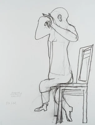 R. HOLDERRIED KAESDORF (*1922), Figur auf Stuhl sitzend, Offsetdruck Moderne - Bild 1 von 4