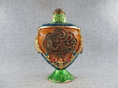 Botella de tabaco Cloisonne exquisitamente china con incrustación hecha a mano bonito patrón Foto 1 de 4