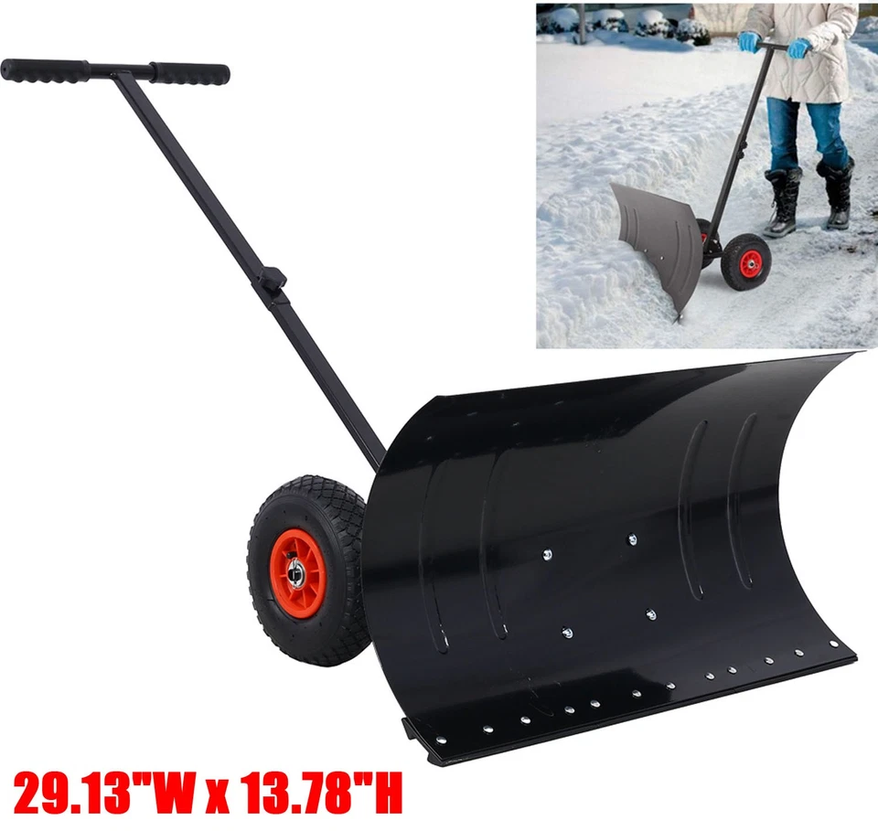 29"W Snow Shovel with Wheels, Heavy Duty Snow Pusher for Driveway & Snow Removal - Image 1 of 4
