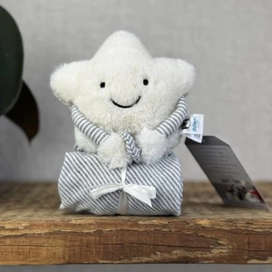 Jellycat Little Star Soother - White Star And Grey Striped Neutral Comforter - Picture 1 of 6